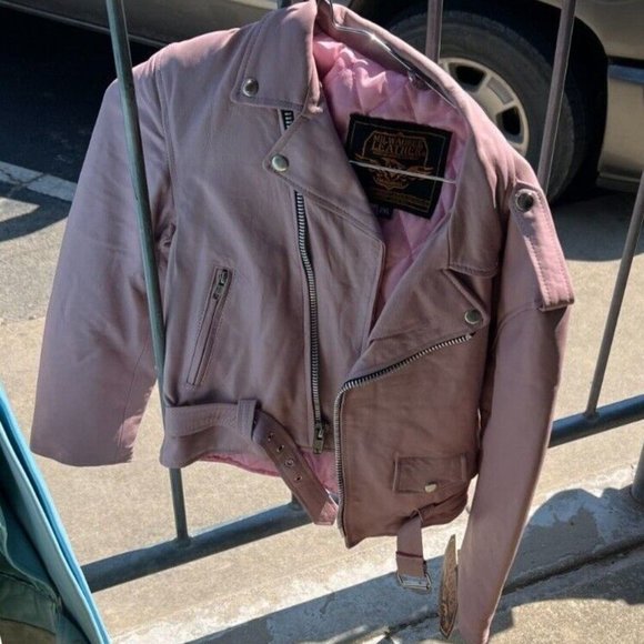 Kids Pink Leather Jacket - Picture 2 of 2